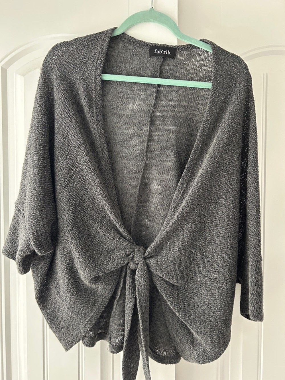 fab'rik Charcoal Gray Tie-Front Open Knit Cardigan